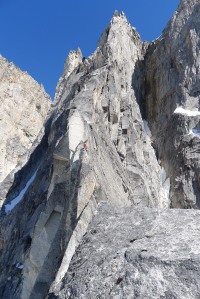 Dave reaching the base of the Tower proper after a great Knife edge arete